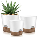 Indoor Outdoor Plant Pots- Self Watering Planters with Drainage Holes and Saucers, 9,8, 7.5 Inches, 3 Pots (Snow) by GreenHaven Gardens