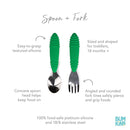 Bumkins Toddler Utensils, Kids Size Fork and Spoon Set, Silicone and Stainless-Steel Training Silverware, Fork / Spork for Self-Feeding, Children Hold Learning to Eat, 18 Months Up, Jade Green by TinyTreasures Baby Boutique