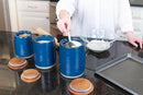 Nat & Jules Lidded Navy Blue 6 inch Ceramic and Wood Kitchen Canisters Set of 3 by CozyNest Decor