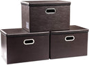 PRANDOM Large Foldable Storage Bins with Lids [3-Pack] Leather Fabric Collapsible Storage Boxes Organizer Containers Baskets Cube with Cover for Home Bedroom Closet Office Brown(17.7x11.8x11.8) by TinyTreasures Baby Boutique