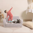 Kids Extra Wide Chairs for Toddler, 2-in-1 Toddler Soft Sherpa Couch Fold Out, Convertible Sofa to Lounger for Girls and Boys, Grey by CozyNest Decor