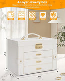 AKOZLIN Large 4-Tier Jewelry Box Leather Jewelry Storage Organizer with 3 Drawers Lockable for Women Girls Ring Necklace Earring Bracelet Watches Holder with Mirror White by TinyTreasures Baby Boutique