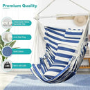Hammock Chair, Hanging Chair with 3 Cushions and Foot Rest Support, Sturdy Metal Spreader Bar Max 440 Lbs, Swing Chair for Bedroom, Indoor & Outdoor, Patio, Porch or Tree（Blue and White） by GreenHaven Gardens
