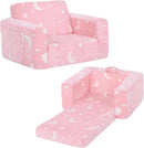 Welnow 2-in-1 Kids Sofa Chair, Glow in The Dark Convertible Toddler Chair Flip Out Children Sofa Chair Folding Kids Play Sofa with Side Pockets & Removable Cover Armrest Chair for Girl or Boy by CozyNest Decor