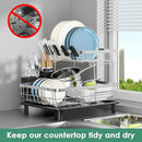 MOUKABAL Dish Drying Rack - 2 Tier Stainless Steel Dish Rack, Dish Racks for Kitchen Counter, Drying Rack Kitchen with Removable Utensil Holder and Drainboard (Black) by CozyNest Decor