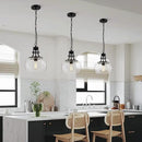 WUZUPS Chandelier Rustic Farmhouse Industrial Round Ceiling Pendant LED Light Fixture with Clear Glass Shades for Dining Room Kitchen Island Foyer Entryway, H 13" x W 10", E26 Base, Black by CozyNest Decor