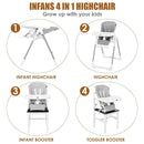 INFANS High Chair for Babies & Toddlers, Foldable Highchair with Multiple Adjustable Backrest Footrest Seat Height, Removable Tray, Detachable PU Leather Cushion Wheels (with Booster, Light Grey) by TinyTreasures Baby Boutique