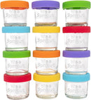 WeeSprout Glass Baby Food Storage Jars w/Lids (4 oz, 12 Pack Set) Snack, Puree, Reusable Small Containers, Breast Milk, Fridge or Freezer, Microwave & Dishwasher Safe, Essential Must Have for Infants by TinyTreasures Baby Boutique