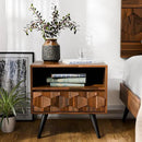 Bme Georgina Solid Wood Nightstand with 1 Drawer & Open Shelf- Fully Assembled Mid Century Modern Side Table - Geometric Pattern Bedside Dresser for Bedroom and Living Room, Dark Chocolate by CozyNest Decor