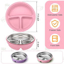Nuogo 2 Pcs Stainless Steel Baby Suction Plates with Removable Silicone Shell 2-in-1 Metal Toddler Bowl Divided for Picky Eaters Kids Feeding Led Weaning Supplies, Dishwasher Safe (Purple,Pink) by TinyTreasures Baby Boutique