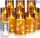 Homemory 9 Pcs Flameless Candles with Embedded Star String Fairy Lights, Battery Operated Candles, LED Fake Candles with Remote Control and Timer, Gray Acrylic by CozyNest Decor