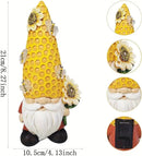 Garden Gnome Statue Solar Powered with Glowing Bees Sunflower Outdoor Funny Resin Figurine Decorations for Patio Yard Lawn Porch Housewarming Ornament Gift by CozyNest Decor