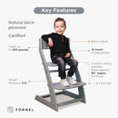 FORNEL Grey Wooden High Chair for Toddlers | The Grow-with-Me Adjustable Chair for Modern Farmhouse & Scandinavian Kitchens | A Smart Stokke Alternative by TinyTreasures Baby Boutique