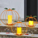 Halloween Metal Pumpkin Candle Holder, 3 Pcs Light up Orange Pumpkin Lantern with LED Flickering Yellow Candle Lights Build in Timer for Thanksgiving Halloween Harvest Fall Home Decor by CozyNest Decor