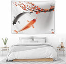 Houselerax Japanese Koi Fish Tapestry, Cherry Blossoms Asian Oriental Flower Branch Koi Fish Carp Tapestries Wall Hanging for Bedroom Living Room Office Decor 80"x60" by CozyNest Decor