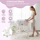 BABY JOY Baby Bathtub with Changing Table, Foldable Infant Diaper Changing Station with Storage Tray, Waterproof Pad, Portable Newborn Nursery Organizer Bath Stand with 4 Universal Wheels (White) by TinyTreasures Baby Boutique