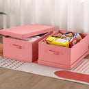 HOONEX Linen Foldable Storage Bins with Lids, 2 Pack, Storage Boxes with Carrying Handles and Sturdy Heavy Cardboard, 16.5" L x 11.8" W x 7.5" H for Shoes, Books, Clothes, Nursery, Pink by TinyTreasures Baby Boutique