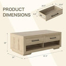 Hazel Coffee Table with 4 Storage Drawers and Open Shelf, Metal Handles, Rectangular Modern Luxury Table for Living Room by CozyNest Decor