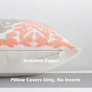 HWY 50 Coral Pink Decorative Throw Pillow Covers 18x18 Inch (1 Piece), Embroidered Cotton Farmhouse Cushion Cover Pillow Case for Sofa Couch Living Room Bed Bedroon, Floral Geometric by CozyNest Decor