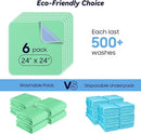 6 Pack 24” x 24” Extra Heavy Absorbency Washable Underpads, Waterproof Nursing Pads Incontinence Bed Pads, Reusable Washable Pee Pads for Dogs, Diaper Changing & Adults, Washable Puppy Pads by TinyTreasures Baby Boutique