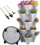 Vertical Planter 5 Tier Stackable Planters Garden Planters Strawberry Herb Flower and Vegetable Planter Indoor Outdoor Gardening Pots with Removable Wheels and Tools by CozyNest Decor