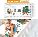 Custom Crib Bedding Set - Woodland Animals Design Personalized Name Baby Nursery Bed 3 Pcs Set - Chic Soft Blanket with Dotted Backing, Sheet, Pillowcase for Newborn Girls Boys Gifts Color13 by TinyTreasures Baby Boutique