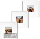 HAUS AND HUES 8x8 White Metal Picture Frames Matted to 4x4 - Features Premium Aluminum, Shatterproof Plexiglass - Ideal for Home, Room, Office (8x8 in, White, Set of 3) by CozyNest Decor