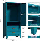 71'' Farmhouse Metal Wardrobe Cabinet with Hanging Rod, 2 Barn Door Wardrobe Closet with Adjustable Shelves,2 Drawer,for Dining Room,Bedroom,Living Room, Cloak Room,Office (Peacock Blue) by CozyNest Decor