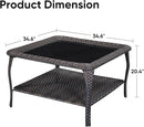 Patio Tables Outdoor Coffee Table - Wicker Rattan Coffee Tables with 2-Tier Storage Shelf Glass Top for Proch Deck Balcony Garden Squre Brown by GreenHaven Gardens