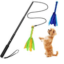 Extendable Dog Flirt Pole with Lure 10.23-26.77in Teaser Wand with 2 Replaceable Interactive Tail Toys For Small Medium Large Dogs Training Exercise T