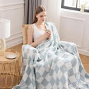 EMME Checkered Throw Blanket Cotton for Couch Soft Muslin Bamboo Blankets 50"x60" Lightweight Breathable Soft Blanket All Season Gauze, Teal by CozyNest Decor