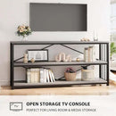 LVB Extra Long 3-Tier Sofa Table, Industrial Console Table with Storage Shelf, Modern Rustic Wood Metal Narrow Entryway Table, Skinny Behind Couch Table for Foyer Living Room Bedroom, Light Grey, 70In by CozyNest Decor