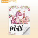 Custom Baby Crib Bedding Set - 5 Pcs Personalized Name Pink Dinosaurs Crib Set for Infants Toddlers Girls - Soft Double Layer Nursery Bedding Set - Customized Present for Birthday Baby Shower by TinyTreasures Baby Boutique