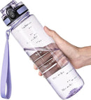 OLDLEY 32 oz Water Bottle, Motivational Water Bottle with Time Marker, Sports Water Bottle With Strap, Leakproof & BPA Free Large Water Bottles for School,Gym,Outdoor, Tritan, Transparent-Purple by CozyNest Decor
