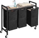 HOOBRO Laundry Sorter 3 Section, Laundry Hamper with Wheels, 3 × 11.5 Gal (43.4L), Rolling Laundry Basket, Pull-Out and Removable Oxford Fabric Bags, Greige and Black BG76XY01 by CozyNest Decor