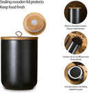 Black Canister Sets for Kitchen, 3pcs Ceramic Canisters with Airtight Wooden Lid, Food Storage Jar, Large Kitchen Storage Containers for Serving Coffee Beans, Tea, Sugar, Salt, Spices by CozyNest Decor