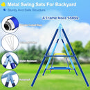 440lbs Kids Swing Set, 3-in-1 Outdoor Playground with Saucer Swing, Belt Seat & 4ft Trampoline, Heavy Duty A-Frame Metal Stand & Safety Stakes, Backyard Playset for Toddlers 3-8 Years Old by TinyTreasures Baby Boutique