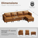 118.5" Faux Leather Modular Sectional Sofa, L Shaped Couch Set for Living Room, 5-Seater Comfy Cloud Couches with Movable Storage Ottoman,DIY Combination - Brown by CozyNest Decor