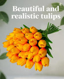 15 Heads Artificial Flowers PU Real Touch Tulip Bouquets Orange Tulips Faux Tulips Latex Fake Flower Bouquet for Spring Wedding Home Décor Centerpiece Arrangements by CozyNest Decor