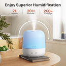 2L Cool Mist Humidifier for Bedroom with 360° Adjustable Nozzle, High and Low Mist Levels, Ultra-Low Noise, Light-Off, No BPA, Auto Shut Off, Ideal Baby Humidifier with Easy Top Filling by TinyTreasures Baby Boutique