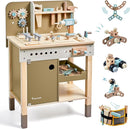 Kids Tool Set,Wooden Tools Bench with Apron Toddler Toy Workbench with Realistic Tools Electric Drill STEM Construction Toy Gifts for Age 3-9 Boys Girls by TinyTreasures Baby Boutique