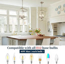 4-Light Brushed Nickel Farmhouse Chandelier, 12" Industrial Ceiling Light Lantern Pendant Light with Metal Cage Adjustable Height Rustic Hanging Light E12 Base for Kitchen Island Dining Room Entryway by CozyNest Decor