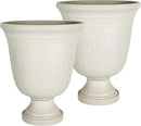 Worth Garden 2-Pack 19.5" H Plastic Urn Planters, Grayish White Large Lightweight Imitation Stone Textured Decorative Flower Plant Pots with Drainage Hole for Indoor Outdoor Patio Front Porch by CozyNest Decor