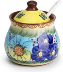 silesia Handmade Sugar Bowl with Lid and Spoon, 9 Ounce Ceramic Hand-Painted Sugar Jar for Home in Gift Box, Kitchen Decor, Oven, Dishwasher & Microwave Safe, Glazed Yellow by CozyNest Decor