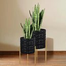 ARNIS Modern Planter Pots, Set of 2 Large Planters with Stand, Decorative Planters, Metal Pots with Drainage Holes for Living Room, Office, Garden or Balcony, 10.5 &12.25 Inch, Matte Black by CozyNest Decor
