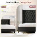PaPaJet Queen Size Bed Frame with 61.4" Tall Headboard, Velvet Modern Upholstered Tufted Bed for Adults, Handmade Deep Button Tufting, Solid Wood Legs, No Box Spring Required, Black by CozyNest Decor