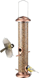 iBorn Metal Bird Feeders Metal Bird Feeder Copper for Outdoors Hanging All Metal Copper Finishing 14 Inch 4Port(Seed is not Included) by CozyNest Decor