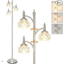 Brushed Nickel Floor Lamp 66.5'' Tall Standing Lamp Dimmable Tree Floor Lamps with 3 LED Lights Glass Shades Silver Lamp for Living Room Bedroom Office(3 Bulbs Included) by CozyNest Decor