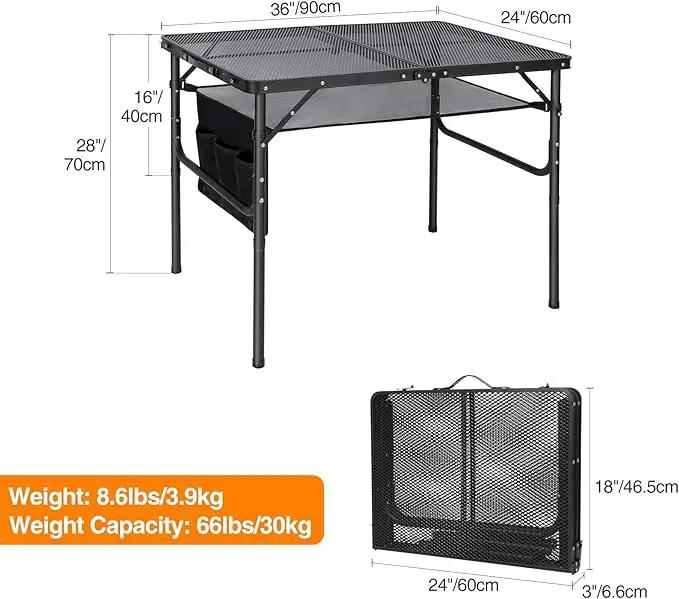 REDCAMP 36x24 Folding Grill Table for Outside, Lightweight Portable Metal Aluminum Outdoor Grill Table with Adjustable Height Legs, Great for Camping Picnic Cooking BBQ, Black 3ft, photo 3 of 9