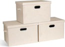 Large 17" 36 Quart Collapsible Stackable Storage Bins with Lids, 3 Packs Light Orange Linen Fabric Closet Boxes with Lids, Storage Cube Baskets Container Organizers for Office (17x12x11) by CozyNest Decor